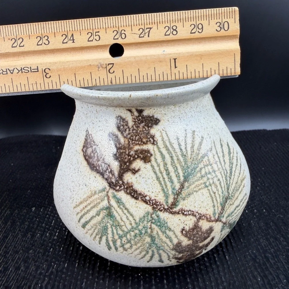 Studio Pottery Hand Painted Pine Cone Napkin Holder‎ Signed Stoneware Rustic 3